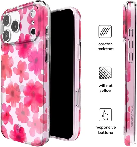 Vista 750 de VELVET CAVIAR Funda para iPhone 15, compatible con MagSafe, probada contra caídas de 10 pies, fundas protectoras de diseño, leopardo color rosa