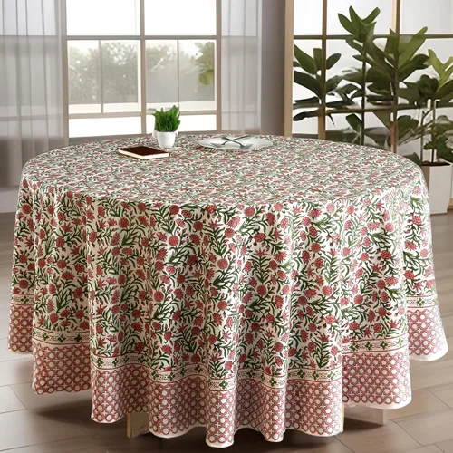 Vista 25 de CPC Mantel redondo - Mantel de algodón con estampado de bloques indios - Mantel de algodón impreso a mano y lavable - Primavera/Verano, mantel