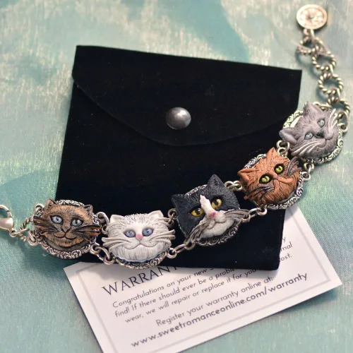 Vista 4 de Plata Gato los amantes pulsera, Animal Rescue, siamés, Persa, Esmoquin, KittyFaces, Cat JewelryPet Jewelry- Cat Lover Giftsby Sweet Romance