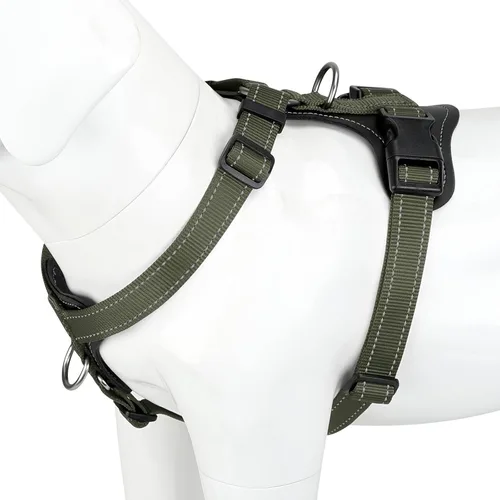 Vista 17 de Plutus Pet Arnés ajustable sin tirones para perro con detalles de cuero, chaleco de nailon reflectante resistente para entrenamiento, senderismo
