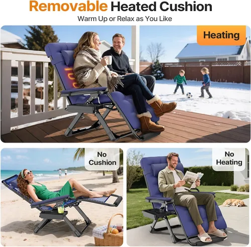 Vista 5 de Suteck Heated Zero Gravity Chair, 33" XXL Oversized Reclining Lounge Chairs Blue