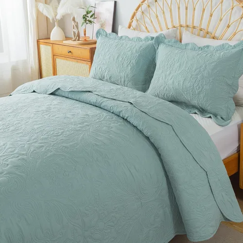 Vista 50 de HoneiLife Juego de ropa de cama tamaño Queen, juego de edredón de microfibra para cama Queen, colchas ligeras de 3 piezas, edredones reversibles