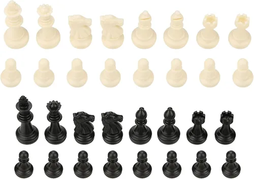 Vista 4 de Juego completo de 32 piezas de ajedrez en blanco y negro internacional, 32 piezas de ajedrez estándar de repuesto, piezas de ajedrez de plástico