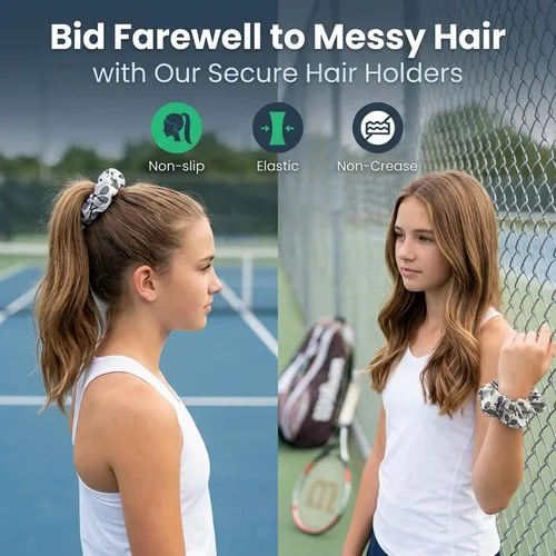 Vista 3 de Coleteros de terciopelo prémium para niñas – Raqueta sin arrugas para jugadores de tenis y adolescentes