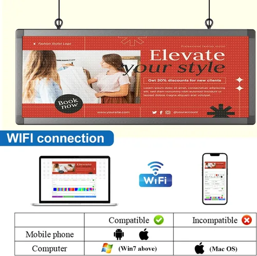 Vista 5 de P10 Señales LED programables a todo color para exteriores de 39 x 14 pulgadas con WIFI, pantalla LED de desplazamiento programable, textos e