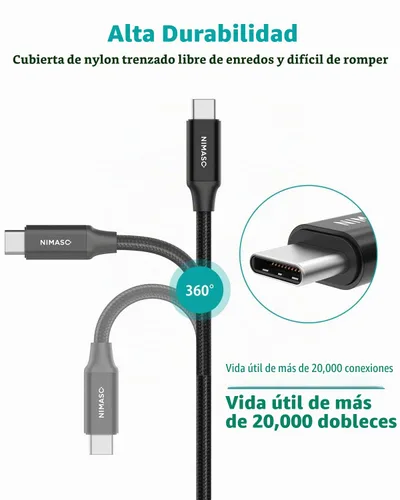 Vista 6 de Cable NIMASO USB C 3.1 Gen 2 de transferencia de datos de 10 Gbps, cable de monitor de salida de video 4K, carga rápida PD de 100 W para iPhone Negro