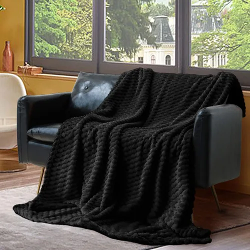 Vista 3 de Vessia - Manta de forro polar de franela (50x70 pulgadas), manta 3D de jacquard negra, esponjosa y cálida para sofá, sillón, cama, silla, 300GSM
