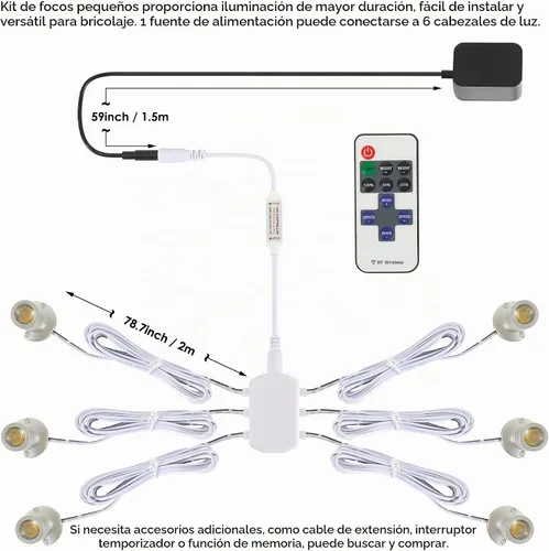 Vista 3 de DEDC 6 piezas Mini Focos LED, 1.5W DC12V 3000K Luces Bajo Gabinete con Atenuador RF Inalámbrico, Mini Focos para Exhibiciones de Escaparate
