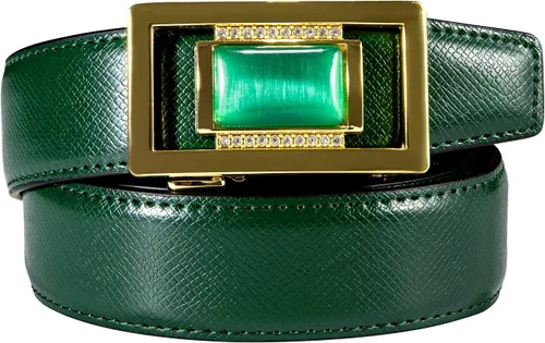 Vista 4 de Barry.Wang Cinturón de trinquete de cuero para hombre 1 3/8" hebilla A Oro Verde