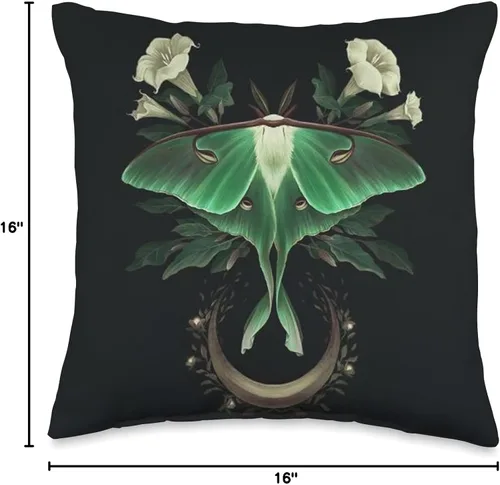Vista 4 de Aesthetic Celestial Luna Moth Moon Butterfly Almohada de tiro 16x16, multicolor