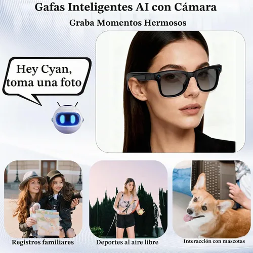 Vista 9 de Gafas inteligentes AI con cámara, video HD de 8 MP y captura de fotos