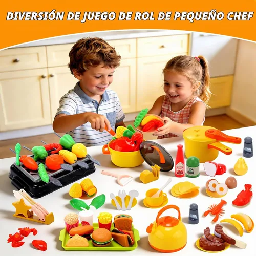 Vista 2 de CUTE STONE Juego de cocina para niños 73PCS con comida de simulación y Amarillo