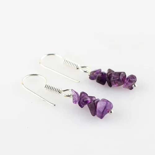 Vista 5 de Thecraftman - Aretes de amatista natural para mujer, joyería de yoga, meditación, aretes de cristal, piedra preciosa cruda, cristales curativos