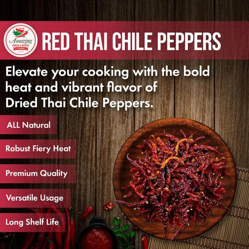 Vista 3 de Auténticos chiles rojos tailandeses, bolsa de 1 libra, chiles enteros rojos picantes, secos frescos para cocinar alimentos tradicionales asiáticos