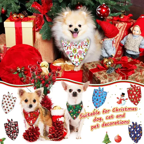 Vista 6 de 120 piezas de bandanas navideñas para perros a granel, bufandas ajustables para perros, baberos, bandanas navideñas para cachorros, bufandas