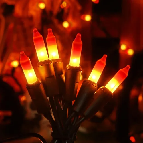 Vista 7 de ODEETRONIC Candy Corn - Luces de Halloween de 21.63 pies, juego de 100 luces incandescentes conectables, 120 V, certificado UL, luz de Halloween