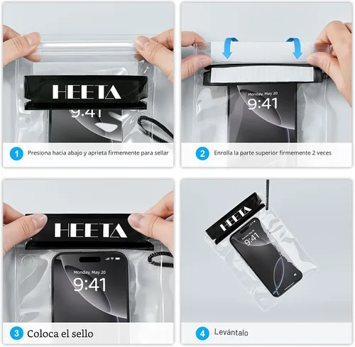 Vista 8 de HEETA Paquete de 5 bolsas secas transparentes impermeables, estuches herméticos, bolsas secas, soporte para documentos para cámara, teléfono