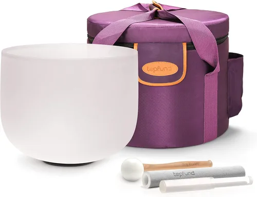Vista 17 de TOPFUND 528 Hz Solfeggio Crystal Singing Bowl 8 inch with Heavy Duty Carrying Case and Suede Mallet