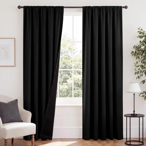 Vista 110 de NICETOWN Biscotti Beige 100% Cortinas opacas de 45" de largo para cocina, bolsillo con varilla para sótano completamente opaco, cortinas térmicas