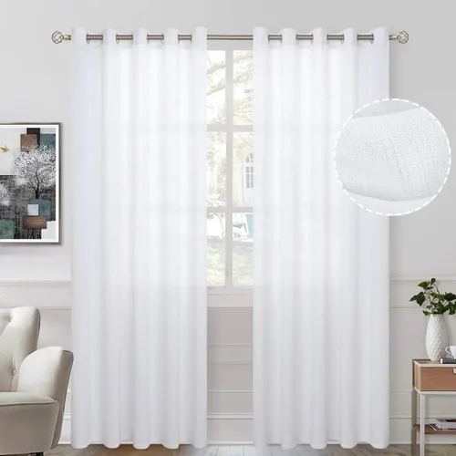 Vista 35 de BGment Cortinas cortas de lino transparente de 40 pulgadas para cafetería, con ojales, filtrado de luz, semitransparentes para ventanas pequeñas