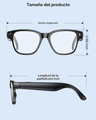Vista 9 de Gafas inteligentes AI con cámara y Bluetooth, 8MP anti-vibración con chat