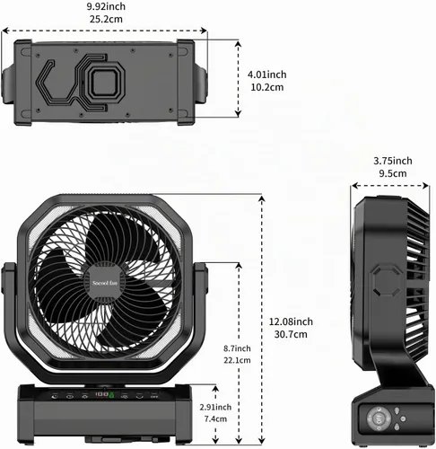 Vista 7 de Socool Ventilador de campamento con luz, ventilador de batería recargable de 20000 mAh, tiempo máximo de funcionamiento de 112 horas, 9 velocidades