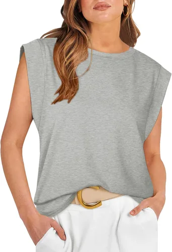 Vista 31 de WIHOLL Camisetas de mangas casquillo para mujer, camisetas básicas de verano, camisetas informales sin mangas, ajuste holgado, a la moda D - Raya