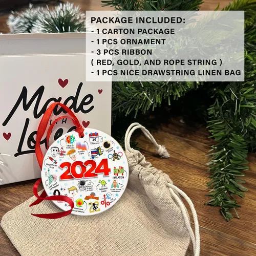 Vista 3 de Adornos de Navidad 2024, adorno de madera para árbol de Navidad, temas interesantes divertidos 2024 Año Recuerda tendencias Social Navidad recuerda