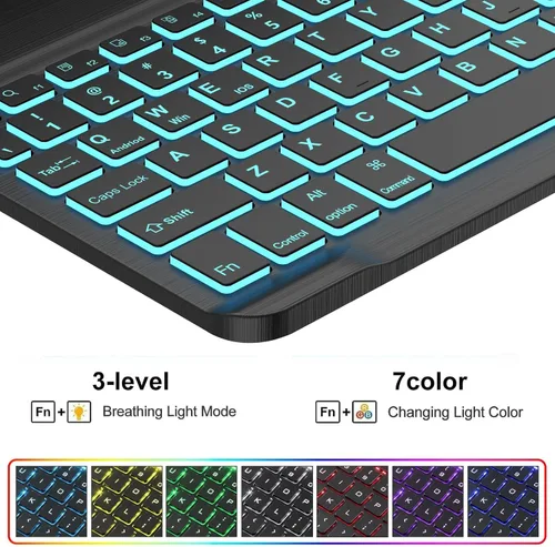 Vista 3 de FOGARI Suitable for Galaxy Tab A8 10.5-inch 2022 Keyboard case (Model: SM-X200/X205/X207) with Seven Color Backlight/Magnetic Detachable Wireless