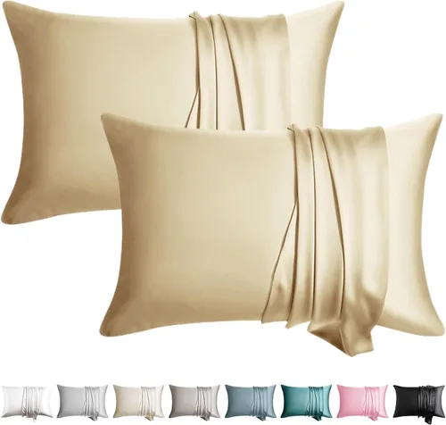 Vista 18 de Juego de 2 fundas de almohada de seda 100% de tamaño estándar, fundas de almohada de seda de morera para cabello y piel, juego de 2, seda de la más