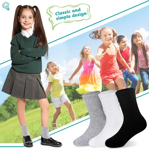 Vista 20 de Eyean Calcetines deportivos para niños y niñas, de algodón, uniformes escolares, casuales, básicos, 6 pares