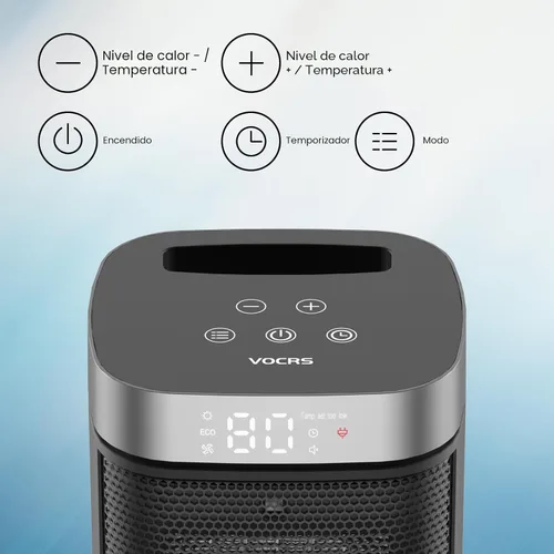 Vista 2 de Calentador de espacio portátil pequeño para uso en interiores, calentador eléctrico VOCRS PTC de 1500 W con termostato, control remoto, temporizador