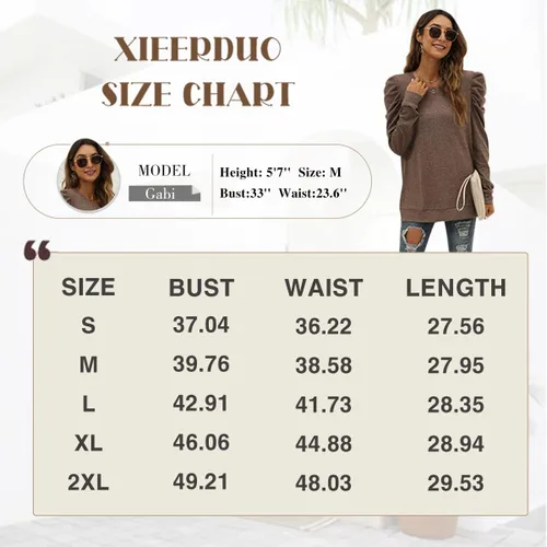 Vista 5 de XIEERDUO Sudadera para mujer, cuello redondo, manga abombada, suéter de invierno, ropa de moda fluida