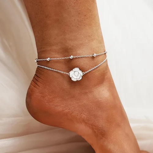 Vista 153 de CHIC & ARTSY Tobilleras delicadas de plata de ley S925 para verano, pulsera de tobillo ajustable multicapa para playa, joyería de pie para mujer