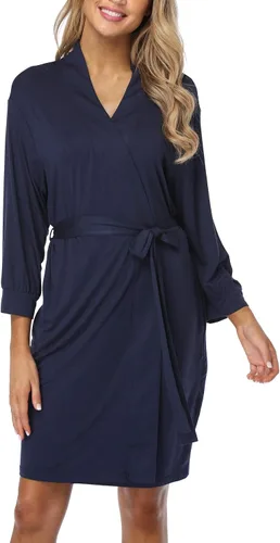 Vista 3 de Old-Times Batas de algodón para mujer, kimono, ropa de dormir de punto, hasta la rodilla, batas de baño para mujer