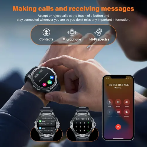 Vista 3 de Relojes inteligentes para hombre para responder/hacer llamadas, reloj AMOLED de fitness de 1.43 pulgadas con monitor de presión arterial/frecuencia