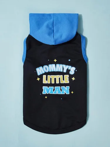 Vista 4 de QWINEE Camiseta sin mangas con capucha para perro con estampado de letras para gatos y cachorros, chaleco sin mangas para perro, ropa elástica