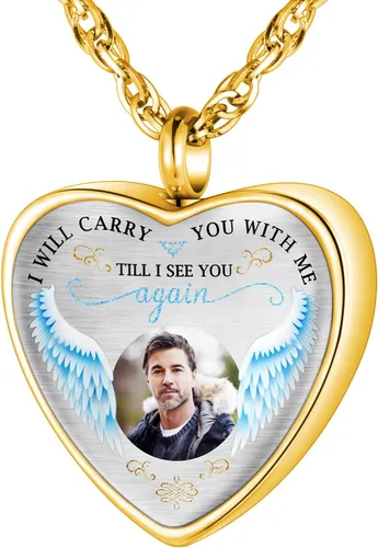 Vista 27 de XIUDA Collar de urna con foto personalizada para cenizas, collar de cenizas con foto personalizada, joyería de cremación para mujeres, collar