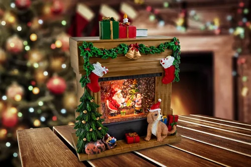 Vista 3 de Escena de Navidad con chimenea de Papá Noel con iluminación musical de The San Francisco Music Box