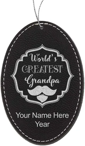 Vista 8 de LaserGram Personalized Christmas Ornament, World's Greatest Grandpa, Faux Leather, Custom Laser Engraved Gift Idea (Oval Shape, Black with Gold)