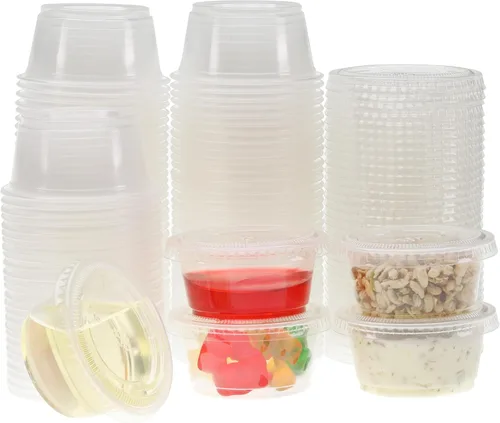 Vista 10 de Freshware Vasos de Plástico para Porciones con Tapas [1 Onza, 100 Juegos] Vasos de Plástico Desechables para Preparación de Comidas, Aderezo