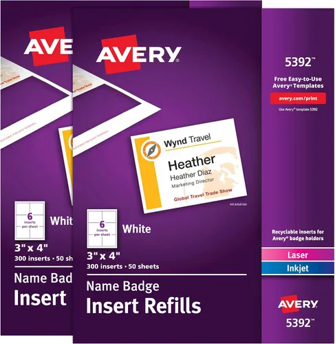 Vista 10 de Avery Insertos personalizables de etiquetas de identificación para portaetiquetas de nombre, 3" x 4", blanco, imprimible con láser/inyección