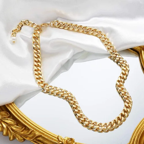 Vista 4 de CLASSYZINT Gargantilla de cadena de eslabones cubanos de oro para mujer, collar de cadena de oro grueso de 0.354in de grosor, collar de moda