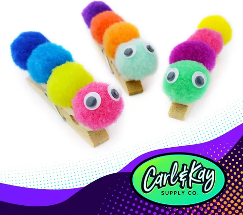 Vista 3 de Carl & Kay [300 piezas] 250 pompones de 1 pulgada y 50 ojos saltones - Pompones para manualidades - Pompones para manualidades en colores surtidos
