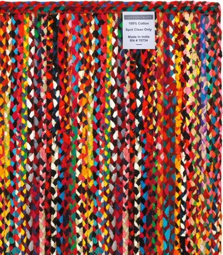 Vista 6 de Algodón Craft - Tapete tejido a mano reversible 100 % algodón con multitrenza de Chindi - Este artículo está fabricado con hilos multicolores