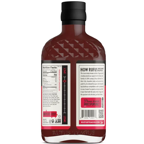Vista 3 de Rufus Teague - Blazin' Hot BBQ Sauce - Salsa de barbacoa premium - Botella de 15.25 onzas