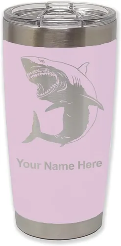 Vista 25 de LaserGram Vaso aislado al vacío de 20 onzas, gran tiburón blanco, grabado personalizado incluido (negro)