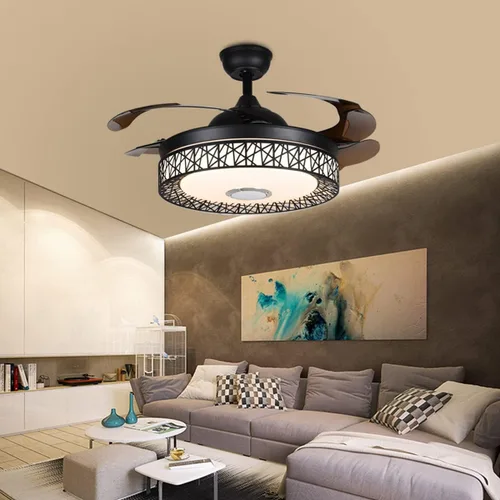 Vista 5 de Lámpara de techo moderna de 42 pulgadas con control remoto, ventilador de techo retráctil con altavoz Bluetooth, iluminación de 3