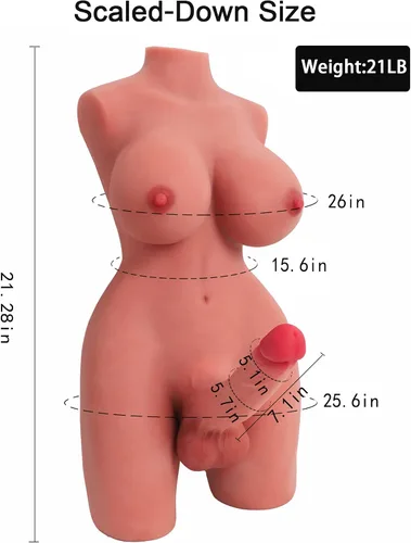 Vista 2 de Muñeca sexual torso transexual con pechos de consolador realistas y sexo anal, muñecas sexuales transexuales para hombres, mujeres, parejas, unisex