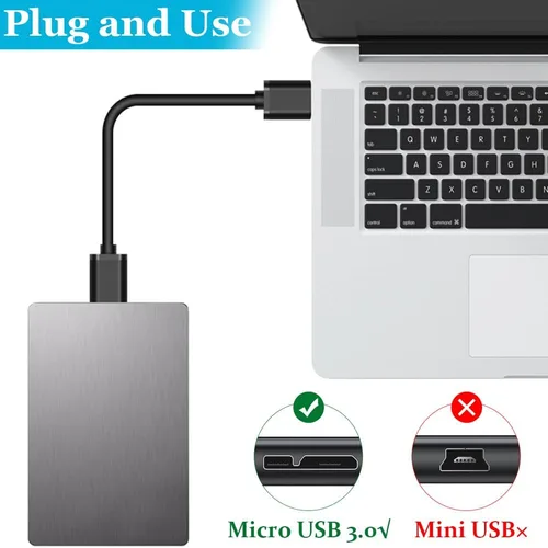 Vista 5 de Cable micro USB 3.0 de 6 pies USB 3.0 A a Micro B compatible con cámara, disco duro externo Seagate, WD Western Digital My Passport y discos duros
